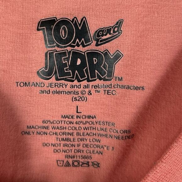 Tom and Jerry Long Sleeve T-shirt Men's Large Orange Graphic Print Tee Logo Top - Picture 3 of 9